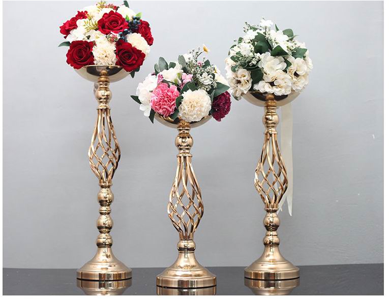 Qfdian Party decoration 10PCS Gold Flower Vases Candle Holders Rack Stands Wedding Decoration Road Lead Table Centerpiece Pillar Party Event Candlestick