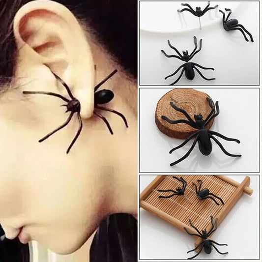 Qfdian Halloween Decoration Halloween Costumes For Woman 3D Creepy Black Spider Ear Stud Earrings For Haloween Party DIY Decoration