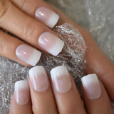 QFDIAN Beige French Nails White Tip Squoval False Nails Short Medium Size Ladies Artificial Manicure Tips for Daily Wear