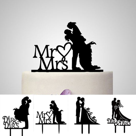 Qfdian Cozy apartment aesthetic valentines day decoration Bride And Groom Black Acrylic Cake Topper Wedding Decoration Mariage Party Supplies Adult Favors  Acrylic Cake Topper Wedding