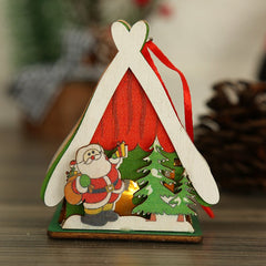 Qfdian Christmas Decorations, Wooden Luminous Colored Small House 14cm, Home Living Room Wall Hanging, Christmas Tree Dress Up Supplies