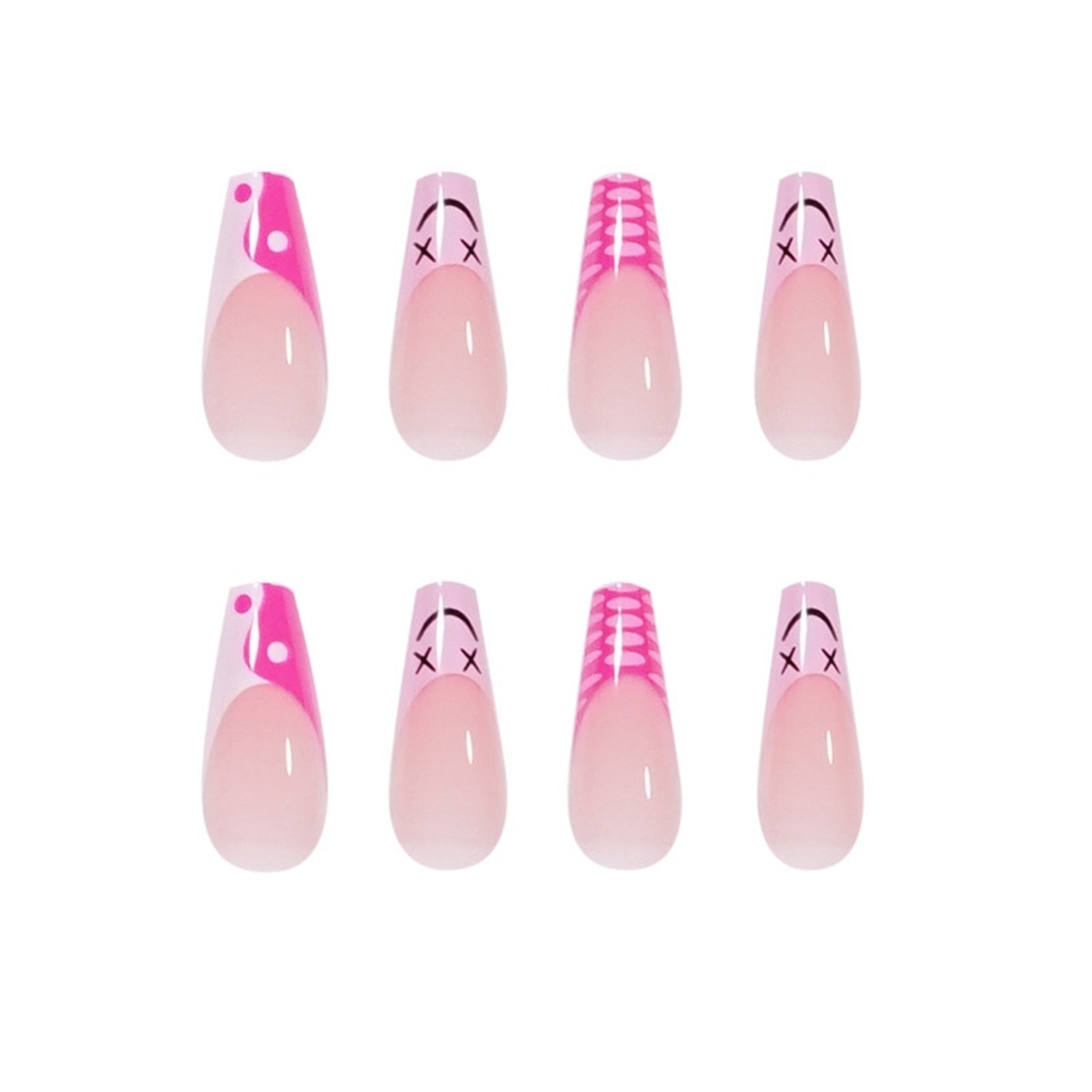 Qfdian fall gel nails brown chrome nails dope nail designs trendy nails Pink Cow Design False Nail French Full Cover Long Coffin Fake Nails Glue DIY Manicure Nail Art Tools press on nails nail tips