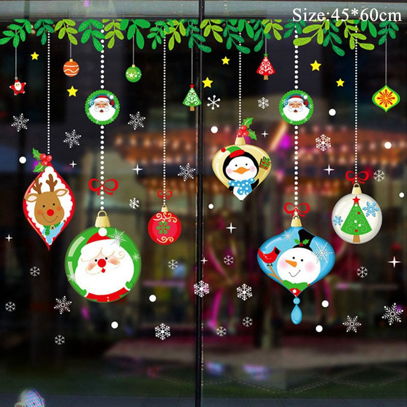 Qfdian Christmas  Window Stickers Christmas Decorations for Home Navidad 2021 Christmas Ornaments Xmas Party Decor Happy New Year 2022