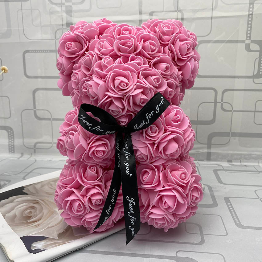 Qfdian valentines day gifts for her 40cm Rose Bear Heart Artificial Flower Rose Teddy Bear For Women Valentine's Wedding Birthday Christmas Gift