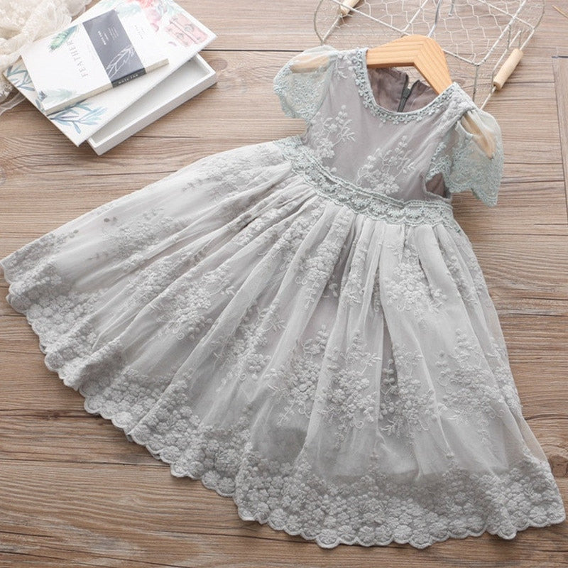 QFDIAN Summer Teens Girl Dresses For Child Floral Short Sleeve Gowns Children Dresses Lace Party Dress Vestido Infantil 3 to 8 Years