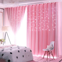 Princess style Colorful Double Layer Stars Curtains Kids Room Window Curtains for Living Room Girl's Bedroom Blackout Curtain