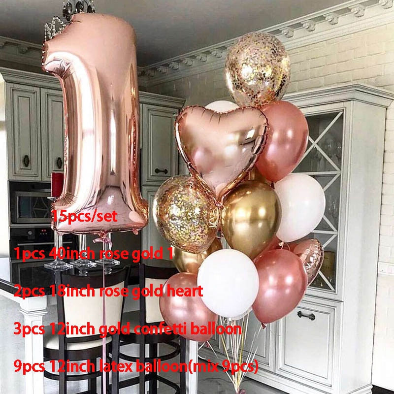 Qfdian Party decoration hot sale new Rose Gold Happy Birthday Party Decor Balloons Chrome Air Helium Balloon Baby Shower 18 25 30th Birthday Anniversary Decorations