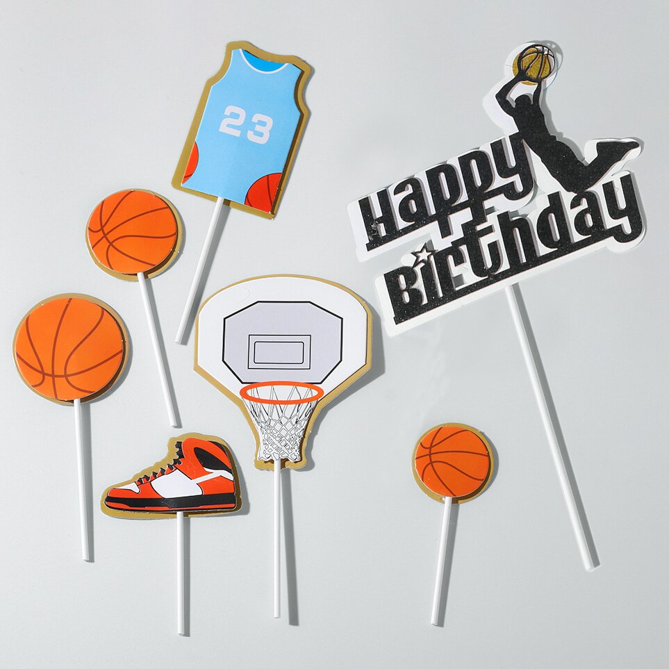 Qfdian halloween decorations christmas decorations Basketball Football Theme Party Cupcake Topper Happy Birthday Cake Topper Flage For Kids Boy Birthday Party Cake Decors Supplies