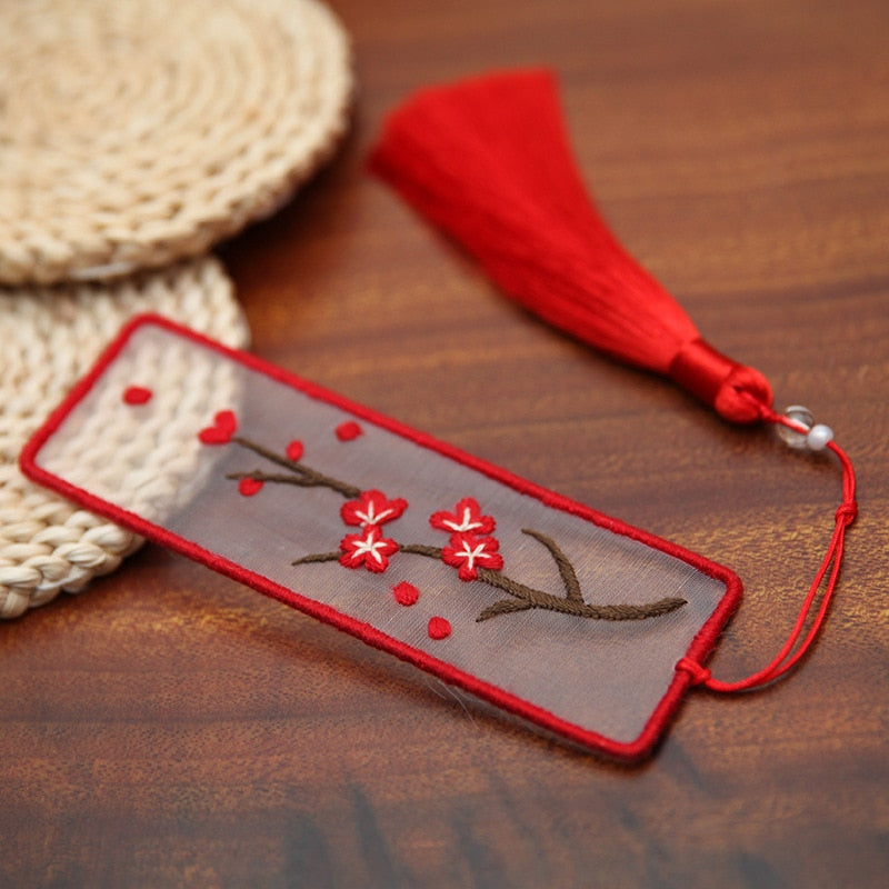 Qfdian gifts for women hot sale new Bookmarks Cross-stitch Plum Blossom Diy Embroidery Peace and Blessing Pouch Stitch for Needlework Needle Minder Organizer Craft