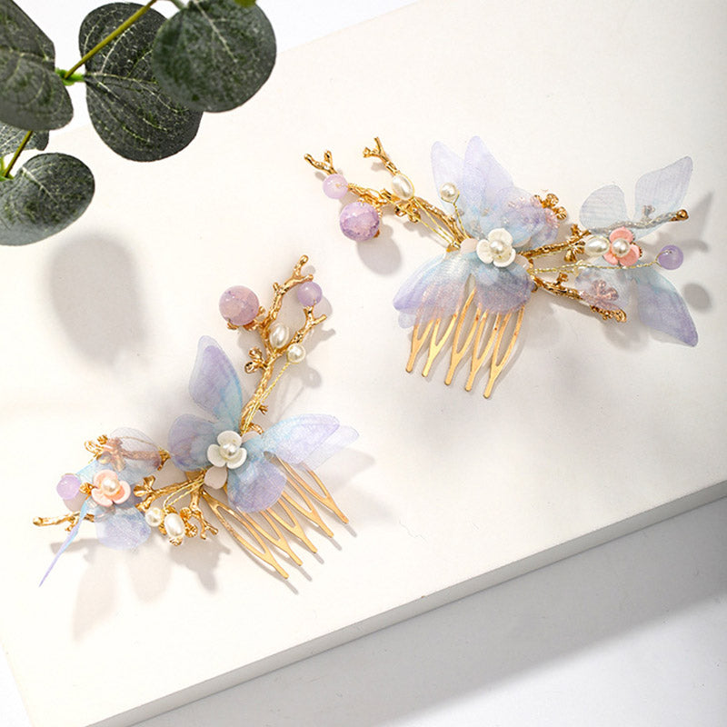 Qfdian  Chinese Style Hanfu Hair Jewelry For Women Exquisite Vintage Flower Tassel Hairpins Hair Clip Comb Set Hair Accessories Jewelry