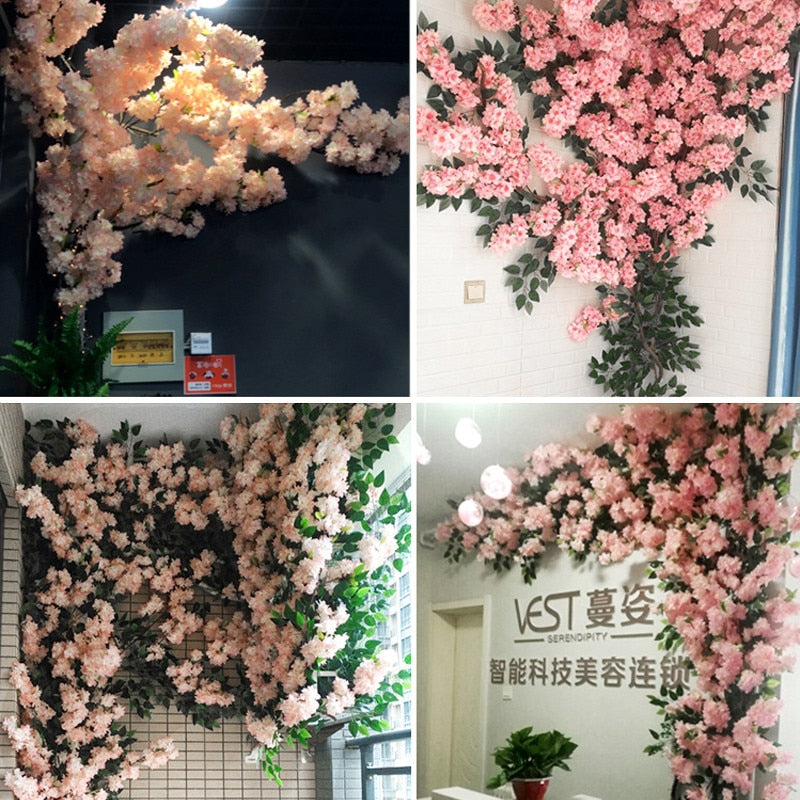 100cm Silk flowers Long-Peach Sakura Artificial flower Pink Wedding Decoration Cherry blossom branch for home Decor wedding Arch