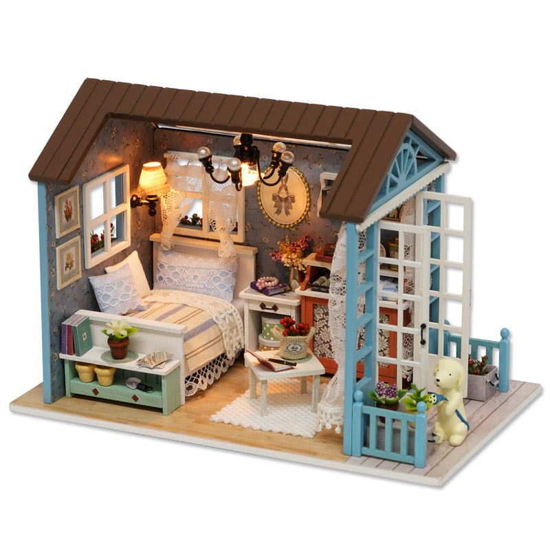 Qfdian DIY Dollhouse Wooden Miniature Doll House With Furniture Toys For Children Christmas Gift