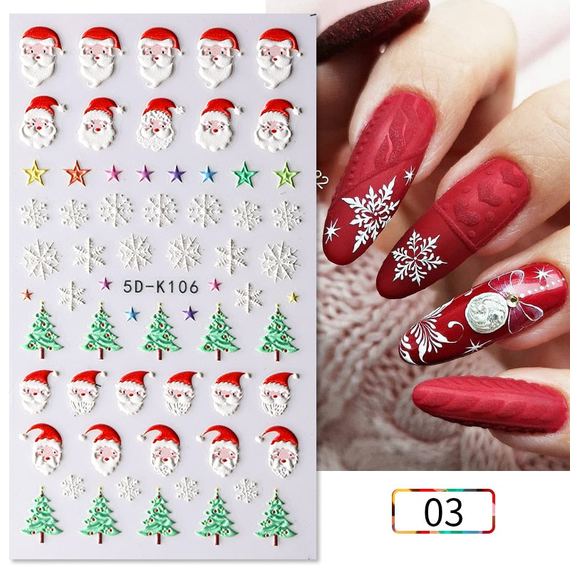 Qfdian christmas decor ideas nightmare before christmas 1PC 5D Nail Stickers Winter Santa Claus Self-Adhesive Slider Nail Art Decorations Christmas Snow Decals Manicure Accessories