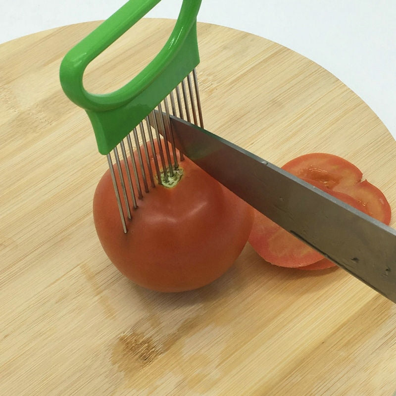 Stainless Steel Onion Needle Onion Fork Vegetables Fruit Slicer Tomato Cutter Cutting Safe Aid Holder Kitchen Accessories Tools