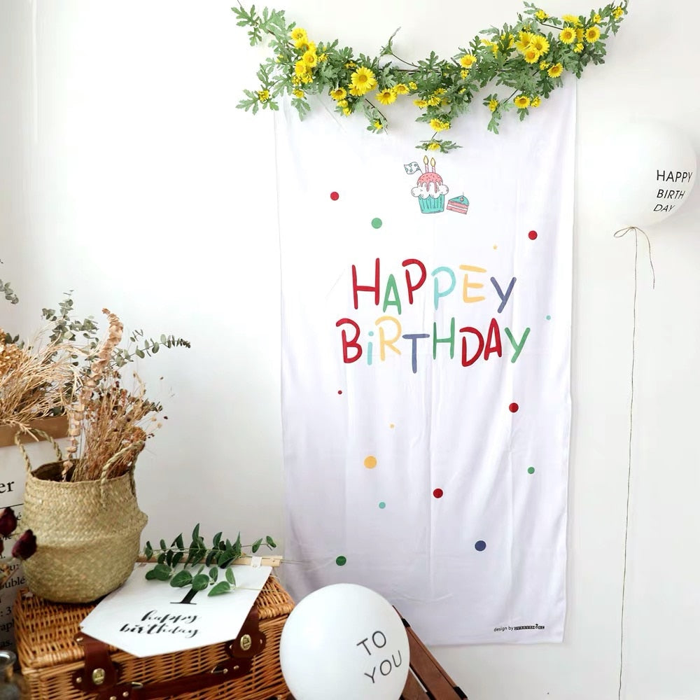 Qfdian Party decoration hot sale new Happy Birthday cloth Banner Sign Door Hanging Wall Decor adult Bday Party Balloon Supplies Favors for Kids Birthday 100 days