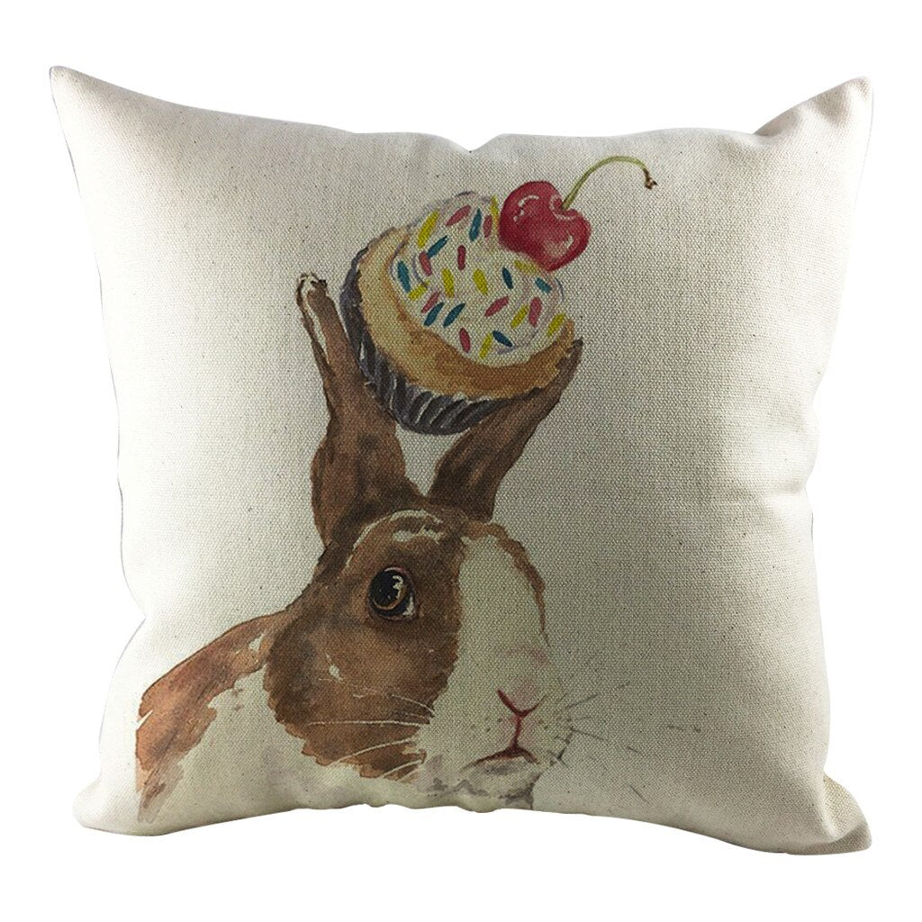 Qfdian easter decorations clearance Happy Easter Cushion Cover Bunny Eggs Decorative Pillow Cover Easter Rabbit Print Pillow Case Sofa Car Cushion Cover Home Decor