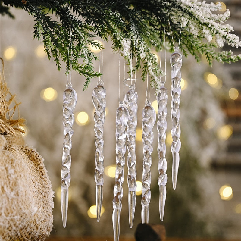 Qfdian dorm decoration ideas  3/6/12PCS Navidad Christmas Decorations for Home Simulation Ice Xmas Tree Hanging Ornament Fake Icicle Props New Year