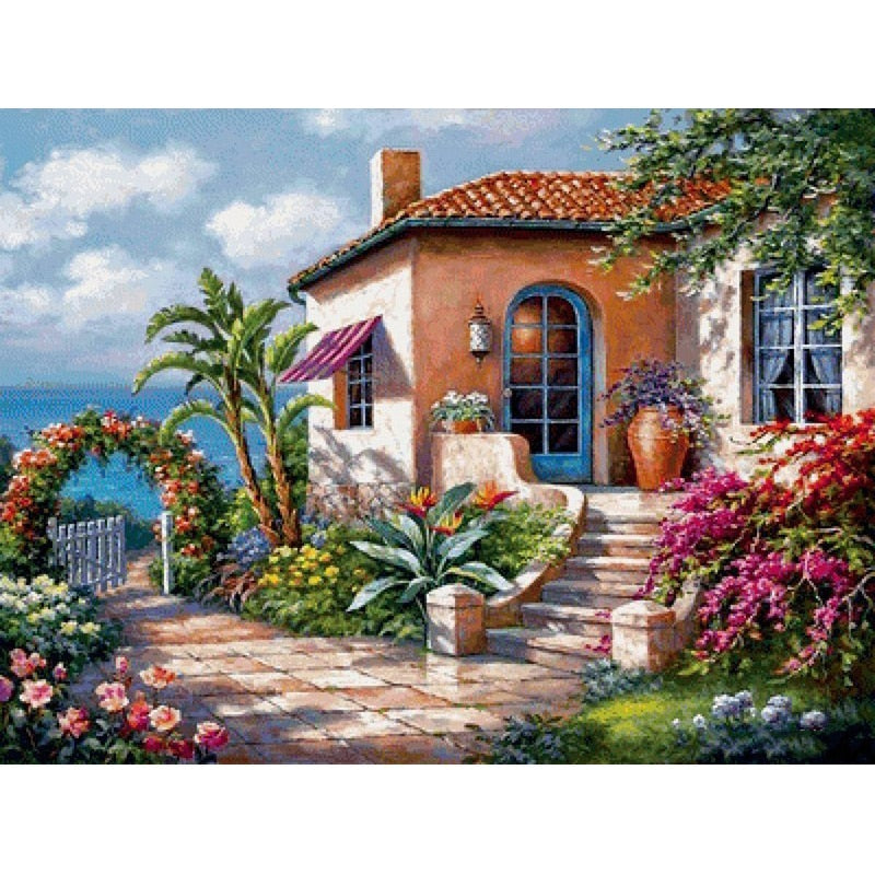 Qfdian Scenery DIY 5D Diamond Painting Full Round Resin Mosaic Landscape Diamond Embroidery Picture Rhinestone Home Decor Gift