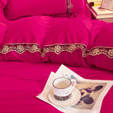 Qfdian father's day gifts Super Soft Beige Lace Flowers Embroidery Crystal Velvet Korean Bedding Duvet/Quilt Cover Pillowcases Solid Color Home Textiles