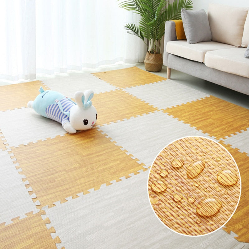 Qfdian Wooden Baby Play Puzzle Mat EVA Foam Soft Floor Splicing Interlocking Kids Rugs Children Living Room Decoration Crawling Pad