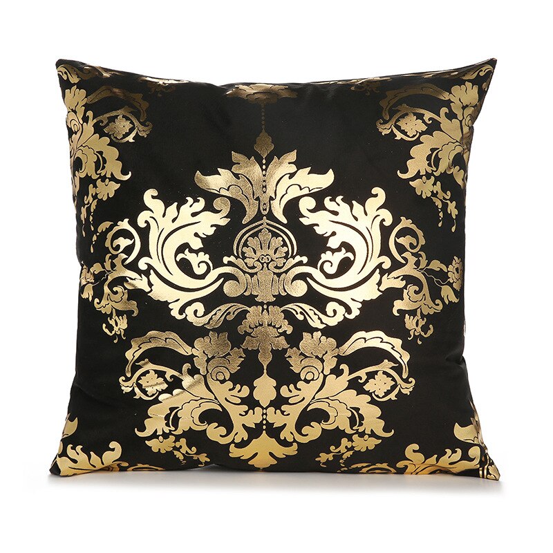 Qfdian Cozy apartment aesthetic valentines day decoration Black Stamping Gold Pillowcase Decorative Sofa Cushion Covers Case Bed Geometric Throw Pillow Cover Home Decor Pillow Case 45cm