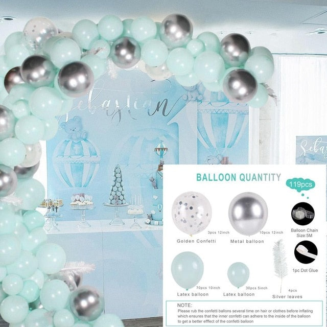 Qfdian 104pcs Bule Silver Macaron Metal Balloon Garland Arch Wedding Birthday Balloons Decoration Party Balloons For Kids Baby Shower