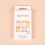 Qfdian 24pcs Fake Nails With Small Diamond Glue Type Long Paragraph Gradient Color Fashion Manicure Patch False Nails Press On Coffin