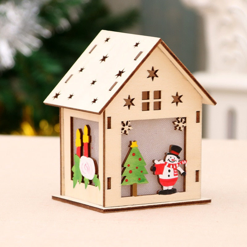 Qfdian halloween decorations christmas decorations Luminous Wooden House Snow House Christmas Tree Hanging Decor Noel Window Display Decor Xmas New Year Gift