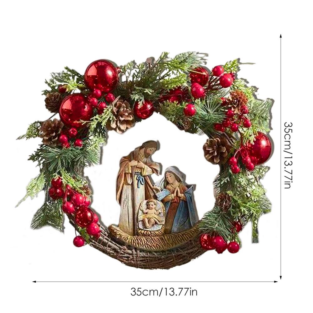 Qfdian Christmas decor ideas Christmas Sacred Christmas Wreath 14in Christmas Nativity Wreaths For Front Door Ideal For Doors Front Porches Wall Decorations