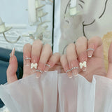 Qfdian 24pcs Fake Nails With Small Diamond Glue Type Long Paragraph Gradient Color Fashion Manicure Patch False Nails Press On Coffin