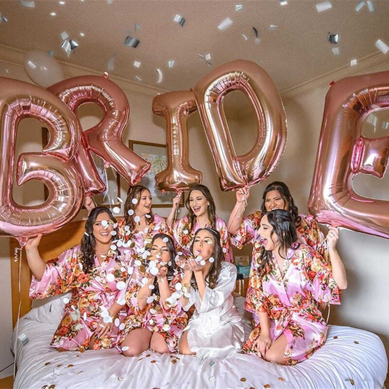 Qfdian valentines day gifts for her 5pcs 16/32inch Rose Gold Silver Bride Letter Foil Balloons Wedding Bachelorette Party Decorations Bridal Shower Party Balloon