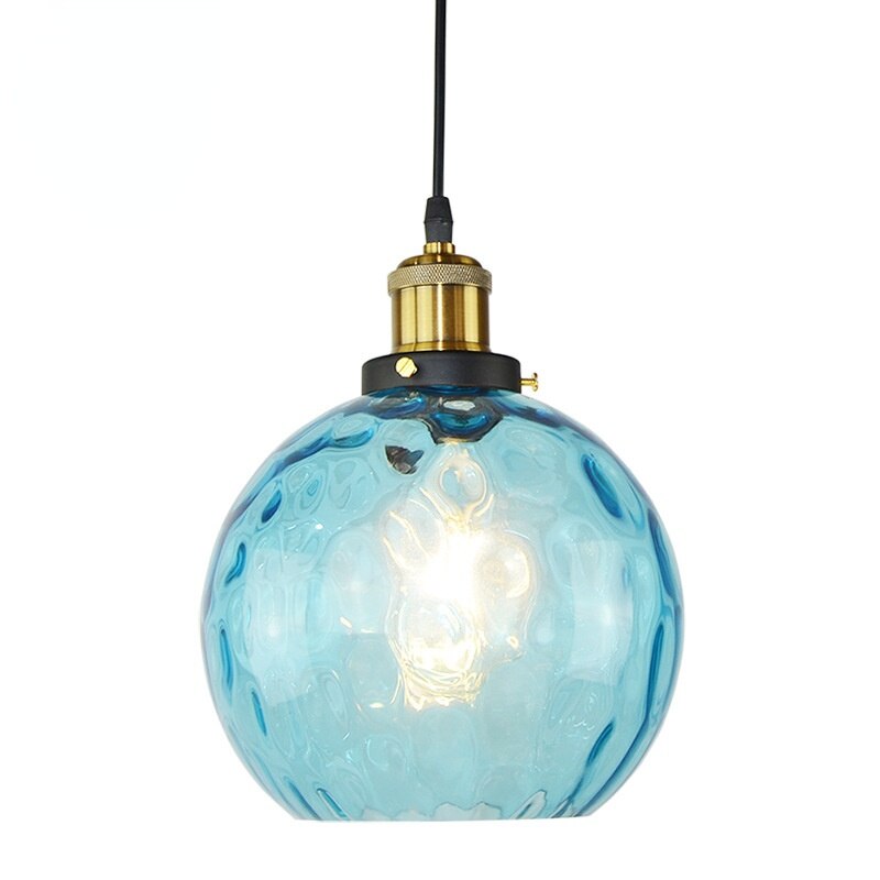 Modern Led Glass Ball Pendant Light Blue Hanging Lighting Living Dining Room Kitchen Bedroom Lamp Corridor Hotel Decoration Home