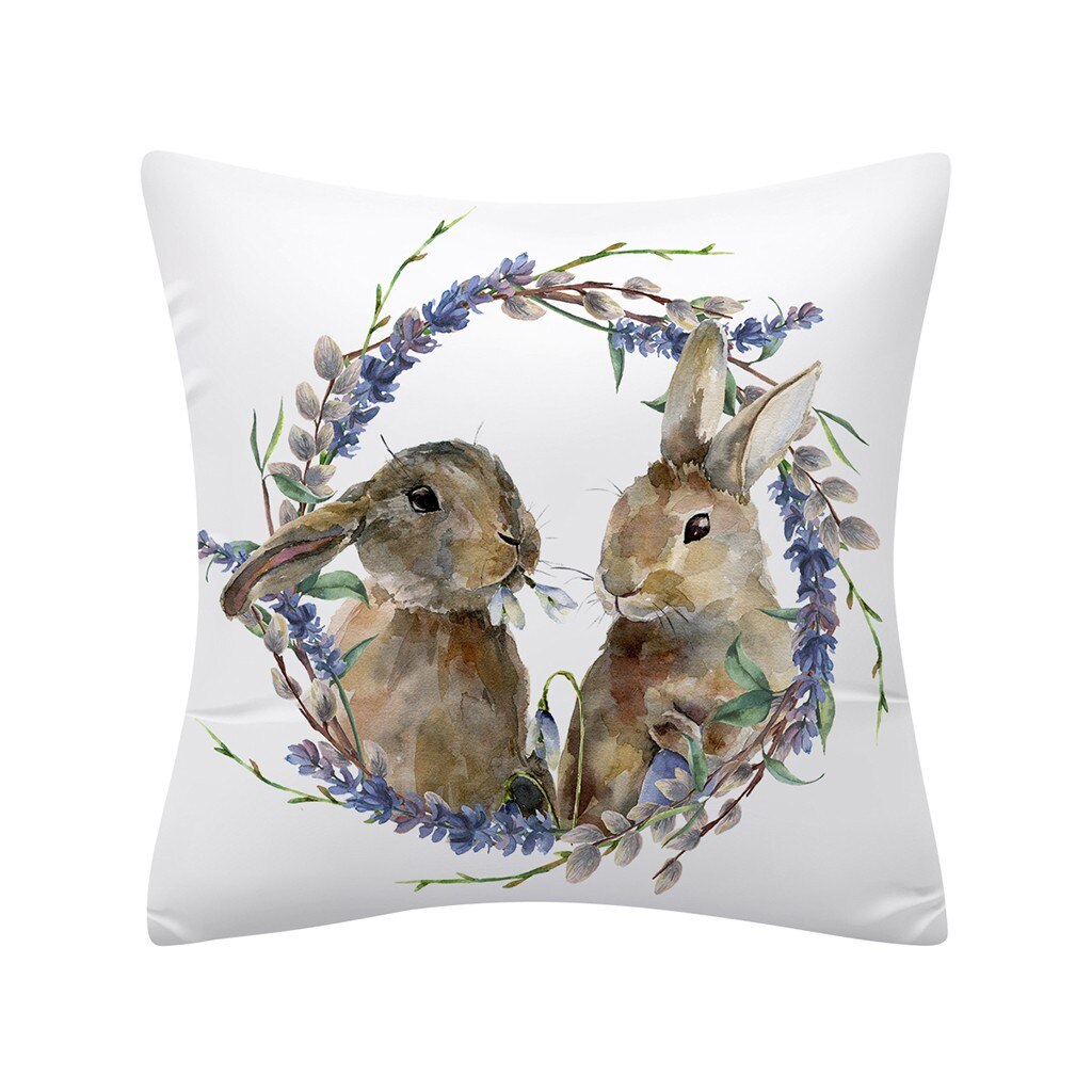 Qfdian easter decorations clearance Happy Easter Cushion Cover Bunny Eggs Decorative Pillow Cover Easter Rabbit Print Pillow Case Sofa Car Cushion Cover Home Decor