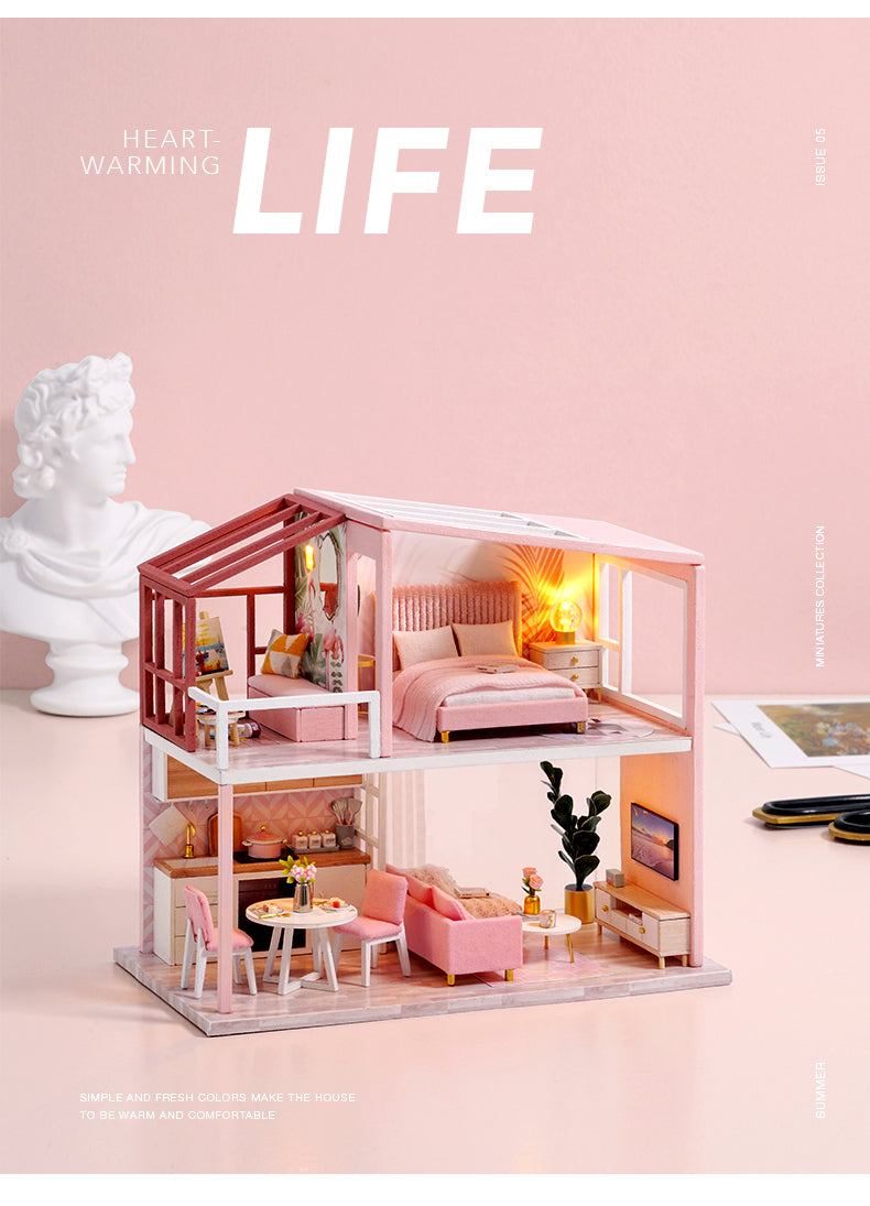 Qfdian gifts for women hot sale new DIY Dollhouse Kit Wooden Doll Houses Miniature Dollhouse Furniture Kit with LED Toys for children Christmas Gift QL02