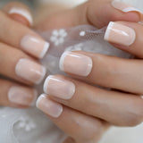 QFDIAN Beige French Nails White Tip Squoval False Nails Short Medium Size Ladies Artificial Manicure Tips for Daily Wear