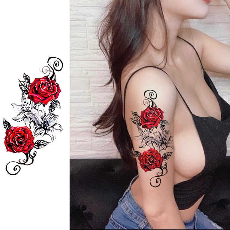 Qfdian gifts for women hot sale new Waterproof Temporary Tattoos Stickers Flowers Butterfly Tatto Flash Sexy Fake Tattoo Arm Body Chest Tatto Art for Women and Girl