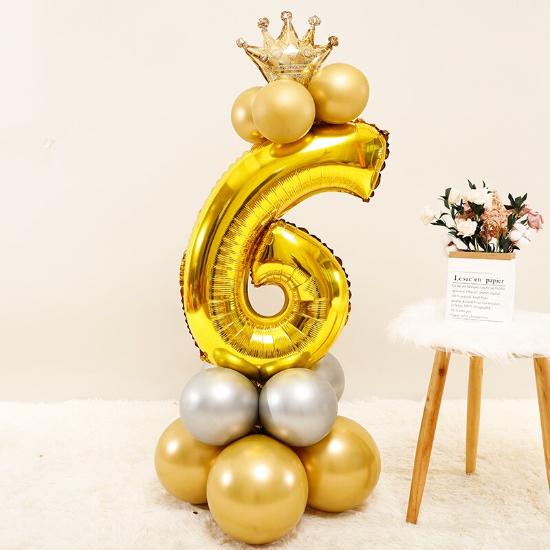 Qfdian Party decoration 17pcs Gold Number Crown Foil Balloon Silver Metallic Latex Balloons Kids Birthday Party Decorations Baby Shower Anniversaire