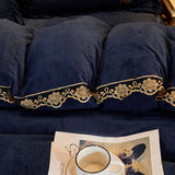 Qfdian father's day gifts Super Soft Beige Lace Flowers Embroidery Crystal Velvet Korean Bedding Duvet/Quilt Cover Pillowcases Solid Color Home Textiles