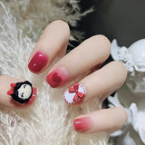 24Pcs false nails with designs cow and Blue Color cut design Fake Nail Shiny Gold Foil  artificial nails with glue for girls