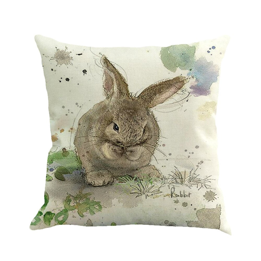 Qfdian easter decorations clearance Happy Easter Cushion Cover Bunny Eggs Decorative Pillow Cover Easter Rabbit Print Pillow Case Sofa Car Cushion Cover Home Decor