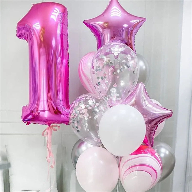 Qfdian Party decoration Number 1 Balloon 1st Birthday Boy Girl 1 Year Old Baby Birthday Party Decorations Anniversaire Supplies Globos Baby Shower