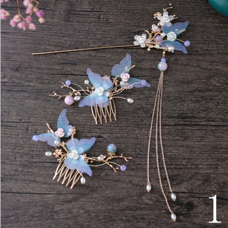 Qfdian gifts for women hot sale new HANFU 1set Vintage Chinese Traditional hanfu Butterfly Hairpin Classic Retro Hair Stick Fashion Women Elegant Hair Pin Accessories