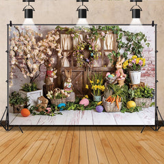 Qfdian Party decoration hot sale new Spring Easter Backdrop Brick Wall Egg Rabbit Newborn Baby Birthday Party Decor Wood Floor Photography Background Photo Studio