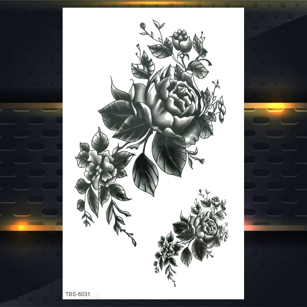 Qfdian gifts for women hot sale new Sexy Mehndi Temporary Tattoos For Women Female Black Rose Flower Fake Tattoo Sticker Hand Jasmine Camellia Branch Tatoo Pendants