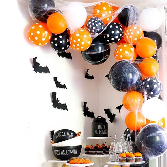 Qfdian halloween decorations halloween costumes halloween gift 42Pcs Black Orange Polka Dot Balloons Garland Kit Balloon Arch Halloween Home Party Decorations Halloween Bat Stickers Decors