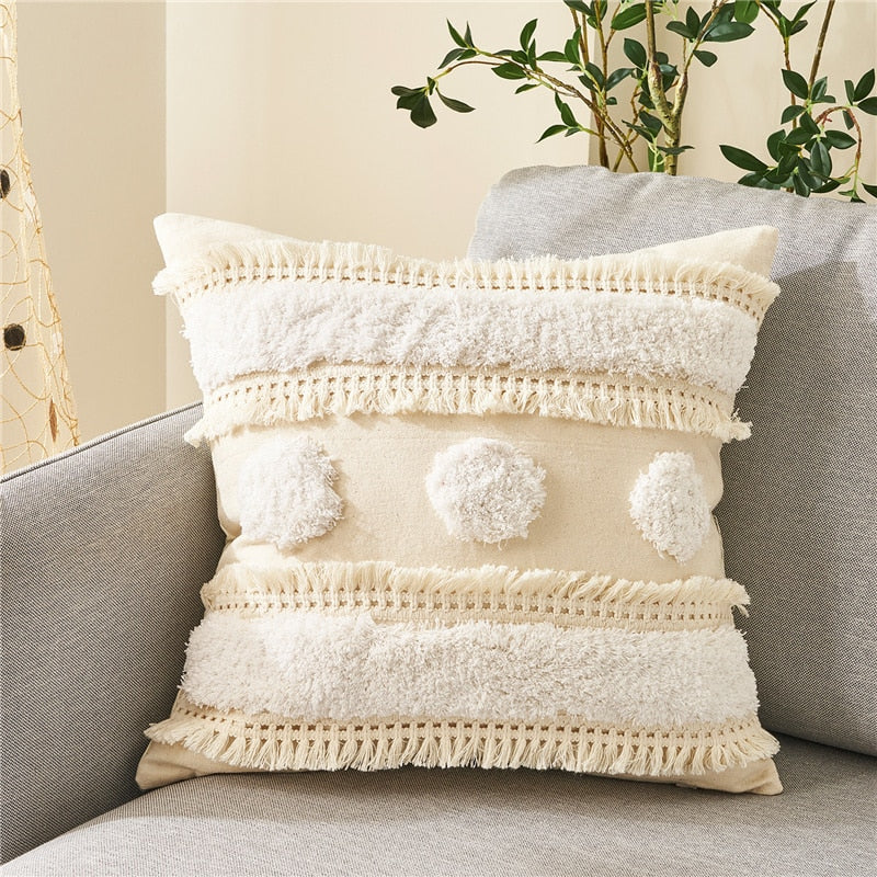 Qfdian Cozy apartment aesthetic valentines day decoration Boho Cushion Covers with Tassels Elegant Pillow Cases Throw Pillow Covers for Sofa Bed Home Morocco Tufted Tassel Luxury Nordic