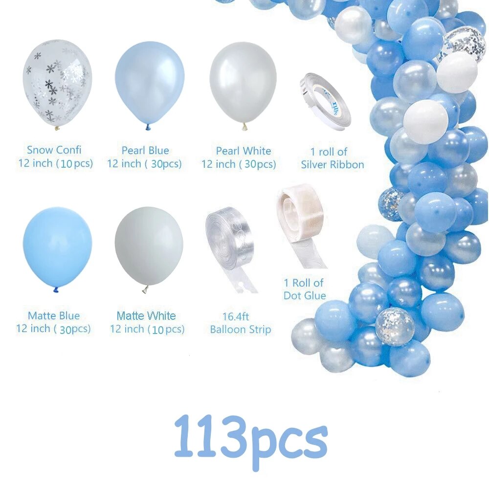 Qfdian Party gifts Party decoration hot sale new 113pcs Blue White Silver Latex Balloon Garland Arch Kit Snowflake Birthday Christmas Winter Mall Home Party Background Decor