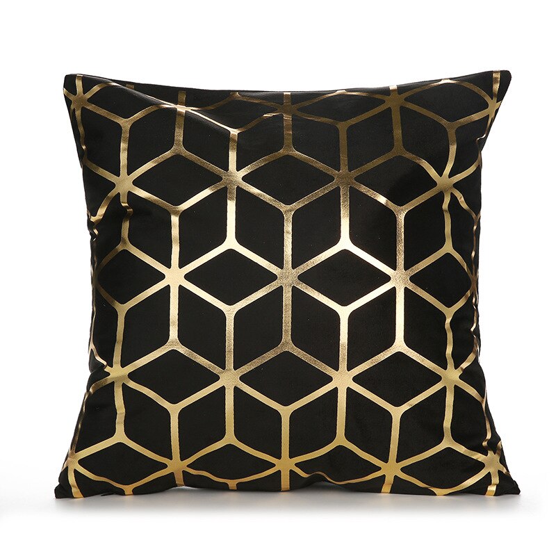 Qfdian Cozy apartment aesthetic valentines day decoration Black Stamping Gold Pillowcase Decorative Sofa Cushion Covers Case Bed Geometric Throw Pillow Cover Home Decor Pillow Case 45cm