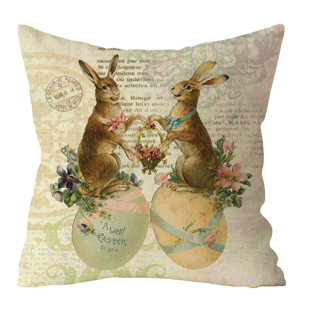 Qfdian easter decorations clearance Happy Easter Cushion Cover Bunny Eggs Decorative Pillow Cover Easter Rabbit Print Pillow Case Sofa Car Cushion Cover Home Decor