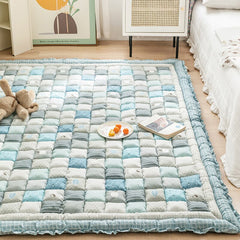 Qfdian Cotton Carpet for Living Room Hand Patchwork Quilted Thicken Bedroom Rugs Anti Slip Large Kids Room Rug Tatami Mat Machine Wash